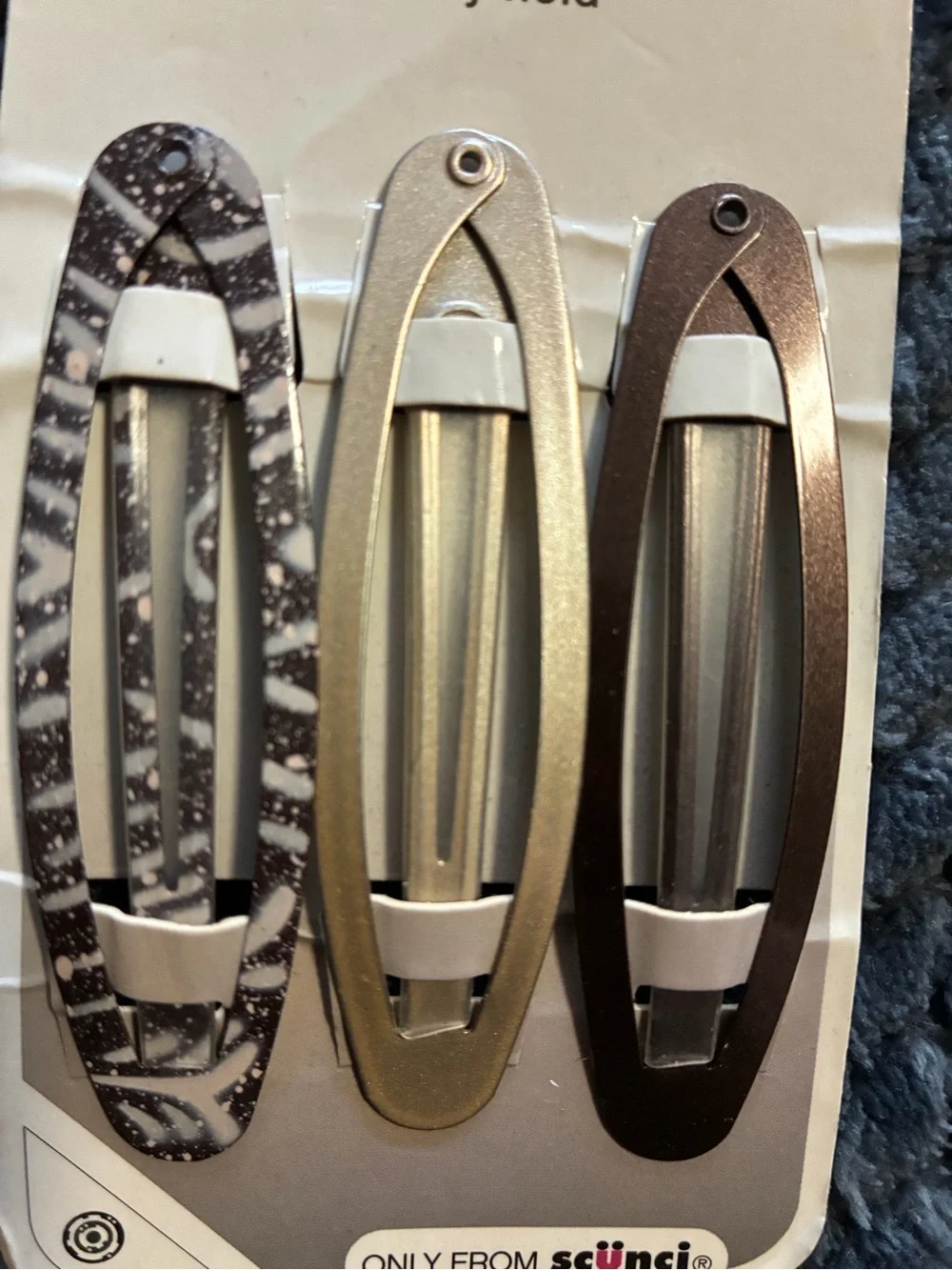 scunci No-Slip Grip Hair Clips - Brown, Gold, Patterned (3-Pack)
